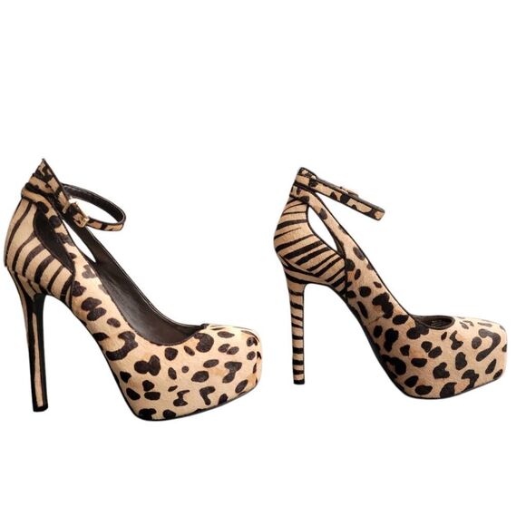Heels High Platform Animal Pattern Leopard Zebra Genuine Cow Hair Sexy Shoes - Picture 2 of 12